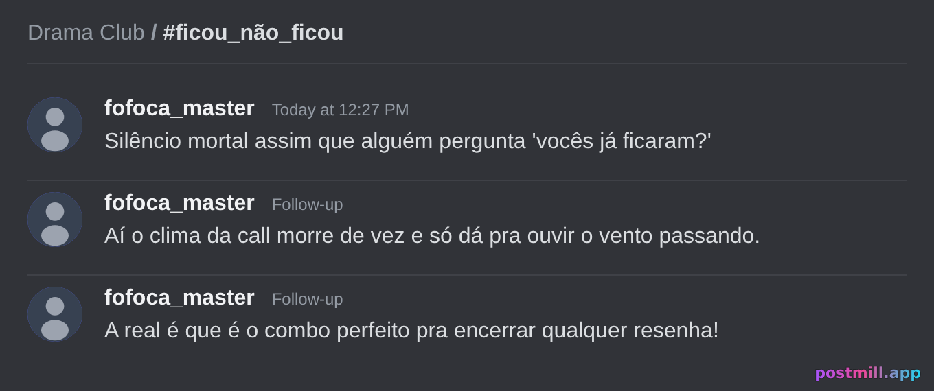 voice call morre quando alguém pergunta 'vocês já ficaram ou não ficaram'