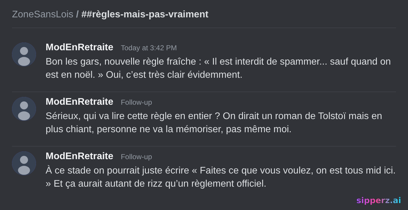 les mods drop une règle que personne ne lira