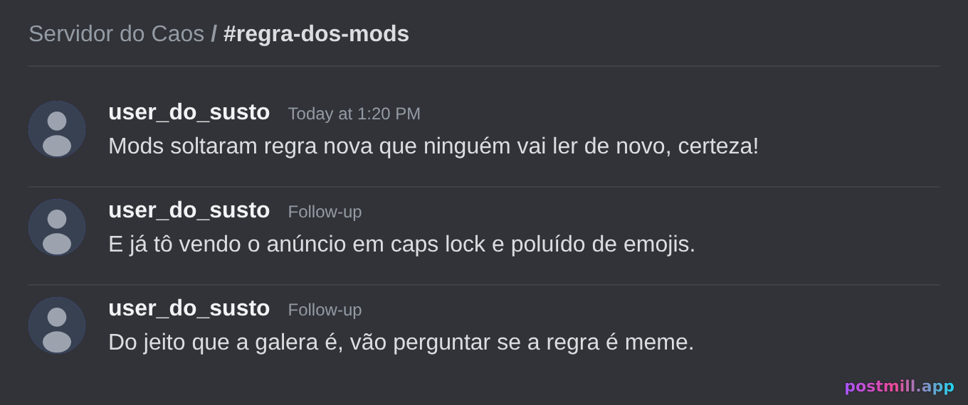 mods soltam regra nova que ninguém vai ler