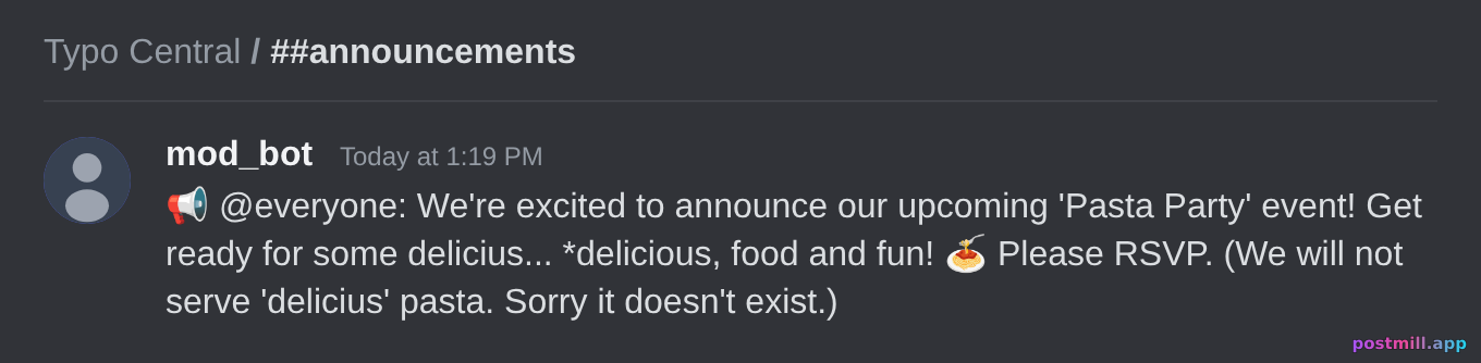 the whole server roasting a typo in the official announcement