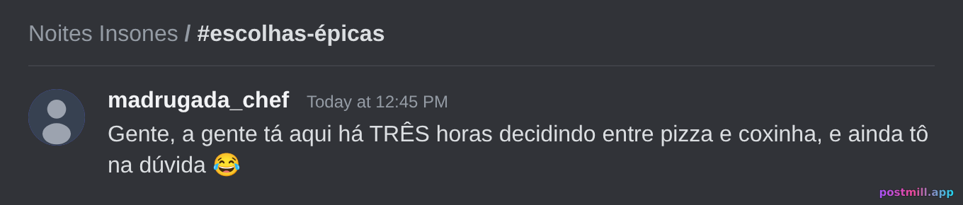 Discord thread: the squad debating food for 3 hours at 2am instead of sleeping — chaotic messages
