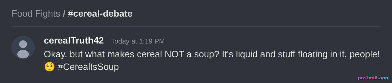 chaotic debate about whether cereal is technically soup, server divided