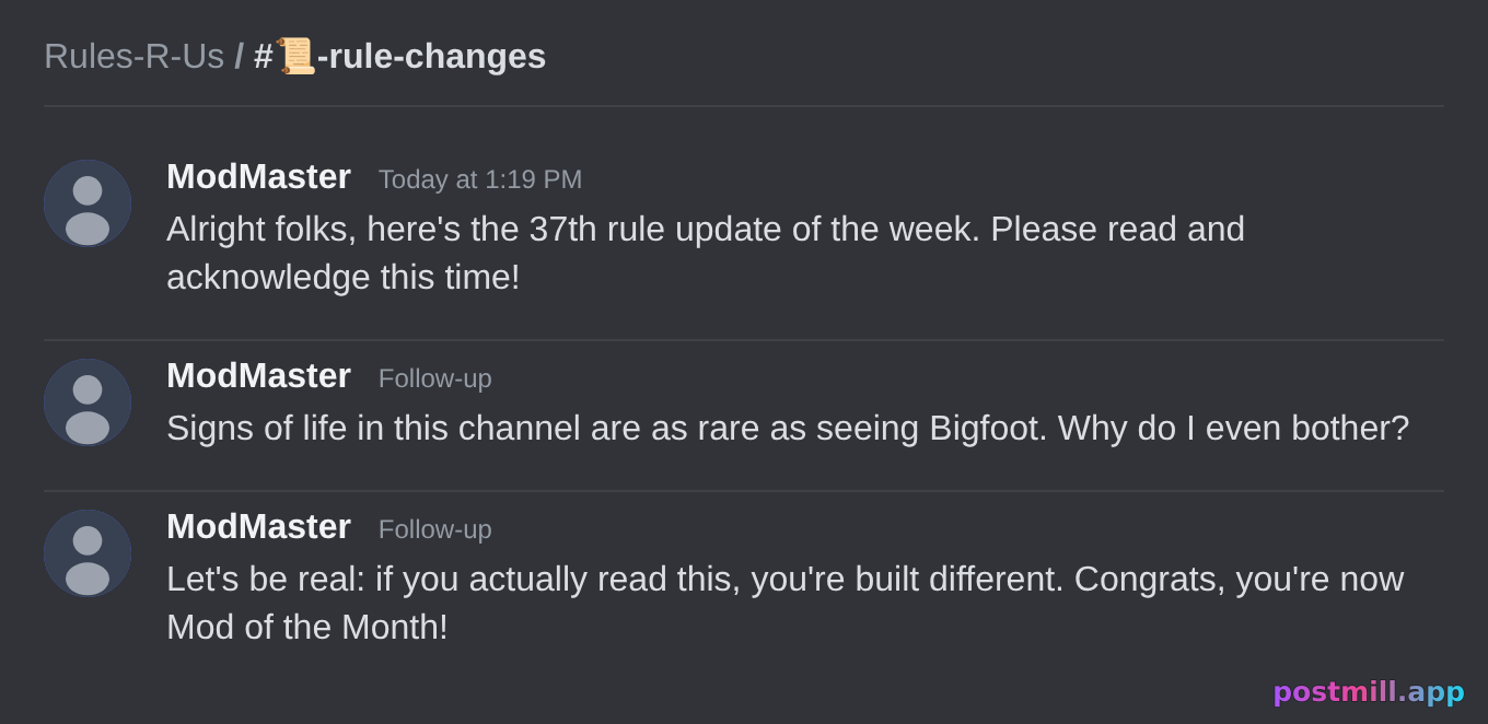 mods dropping yet another server rule that absolutely nobody will read
