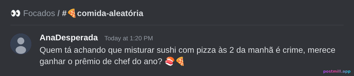 o squad discutindo comida por 3 horas às 2 da manhã