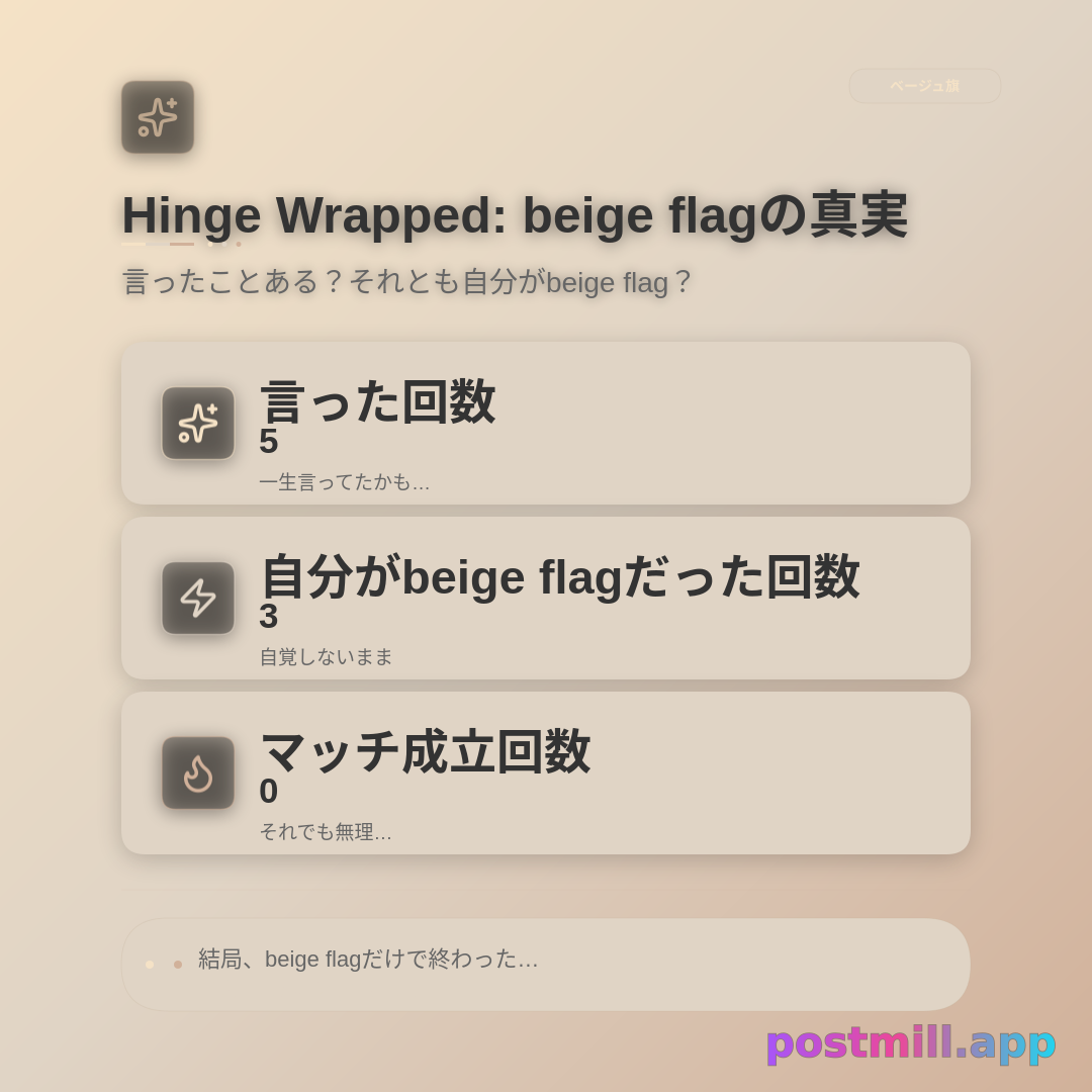 Hinge Wrapped：beige flagって言った回数 vs 自分がbeige flagだった回数