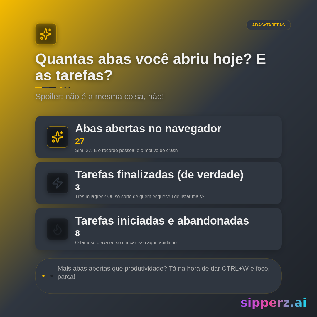 dashboard: abas abertas vs tarefas feitas hoje