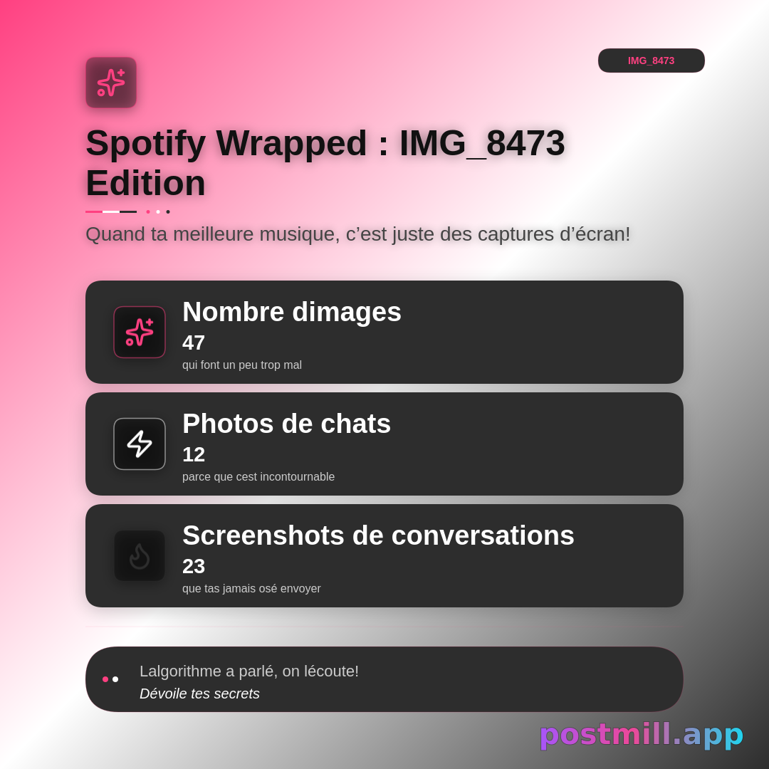 Spotify Wrapped mais ce sont des screens IMG_8473 dans ta galerie