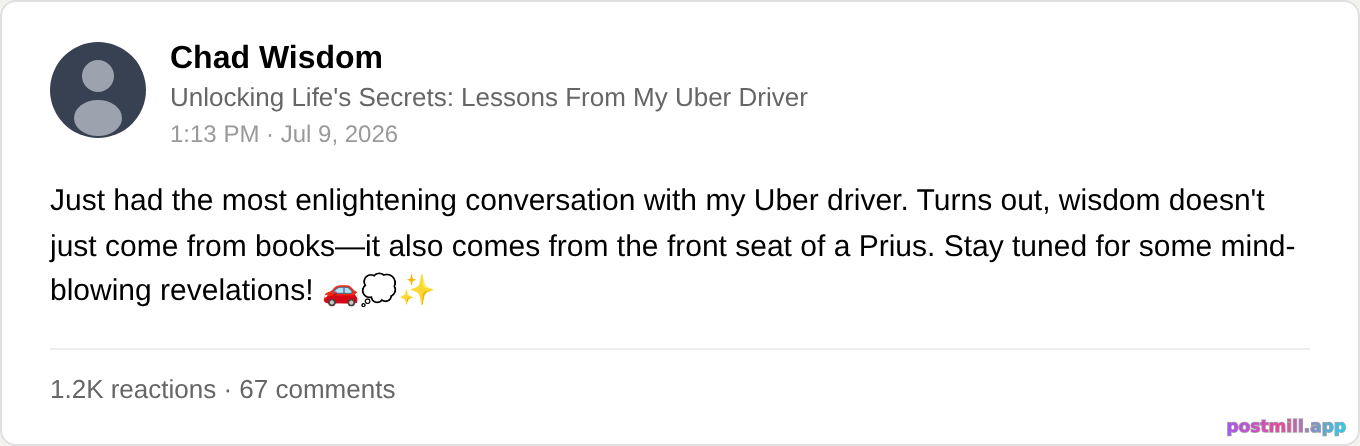thought leader sharing life-changing wisdom he got from his Uber driver
