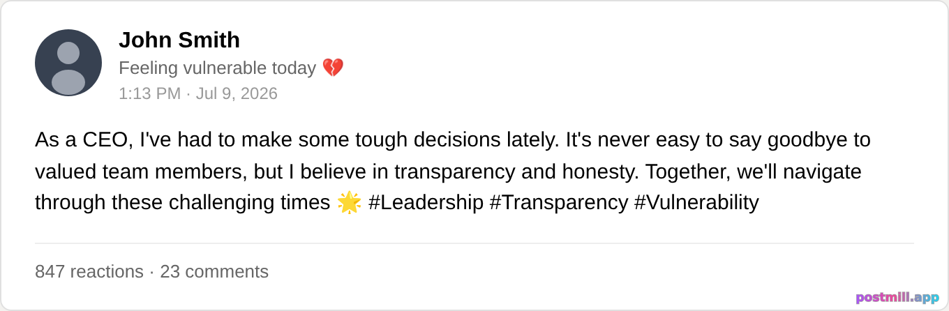 CEO posting a crying selfie about layoffs, peak main character energy