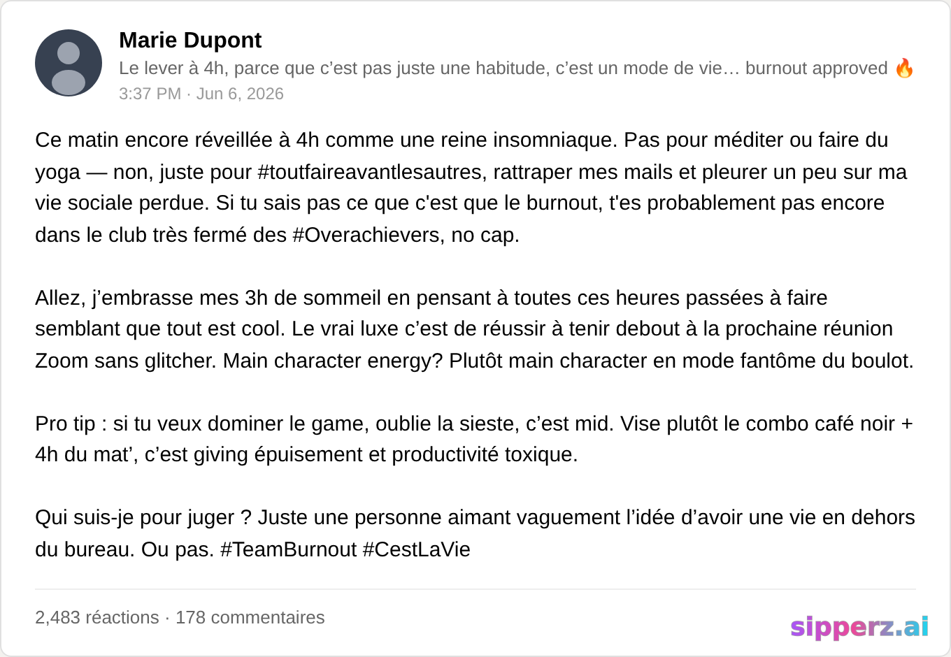 humble-brag sur le réveil à 4h, peak ère burnout