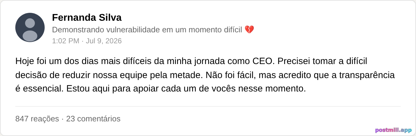 CEO posting about vulnerability after laying off half the company