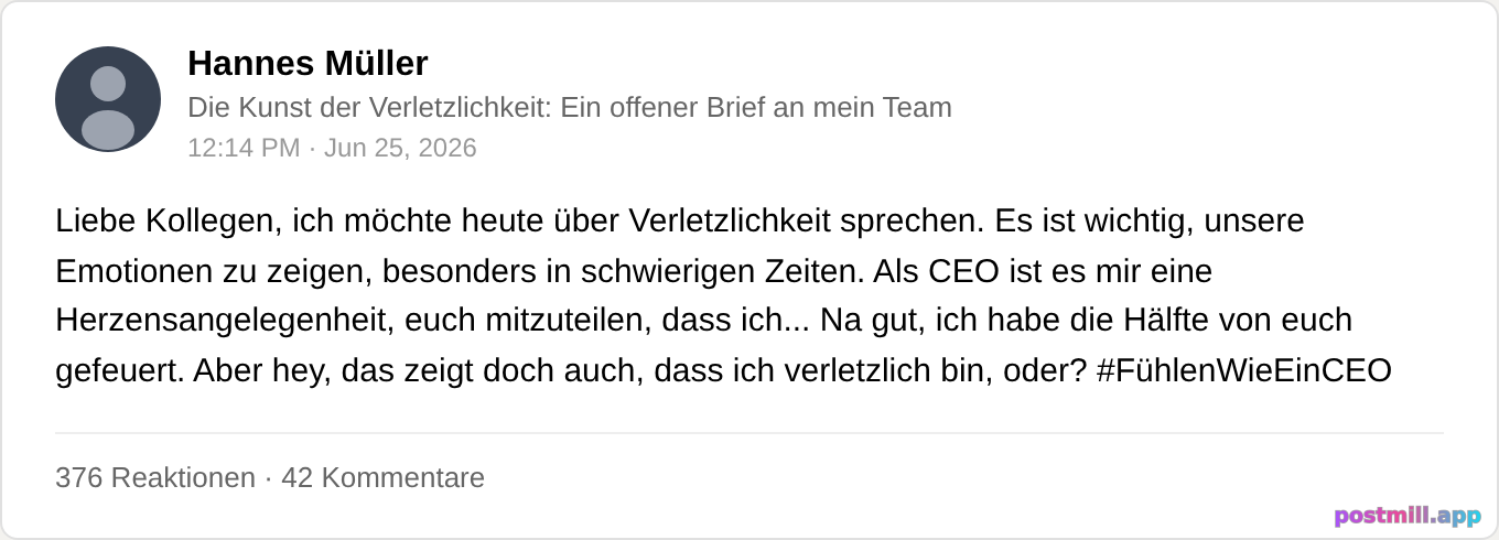 CEO posting about vulnerability after laying off half the company