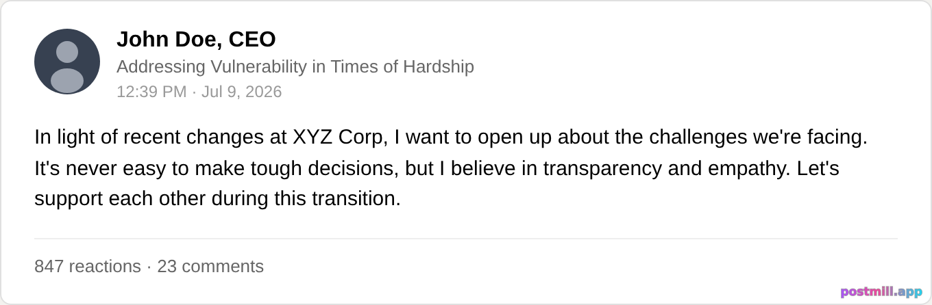 CEO posting about vulnerability after laying off half the company