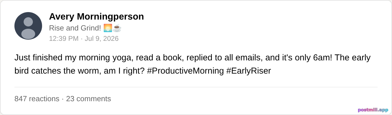 humble brag about waking at 4am while clearly unhinged