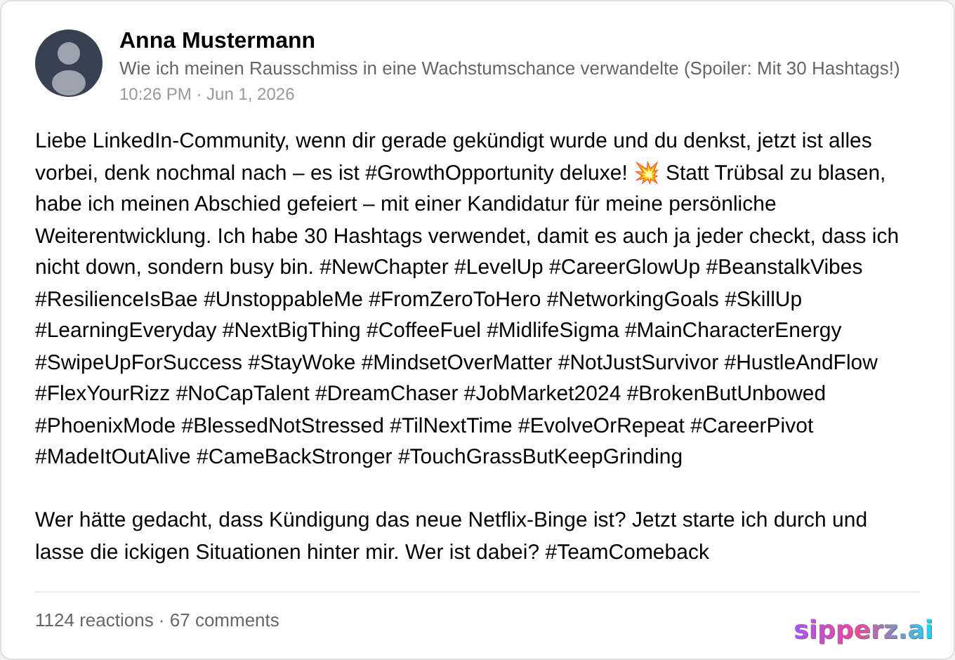 turning getting laid off into a 'growth opportunity' with 30 hashtags