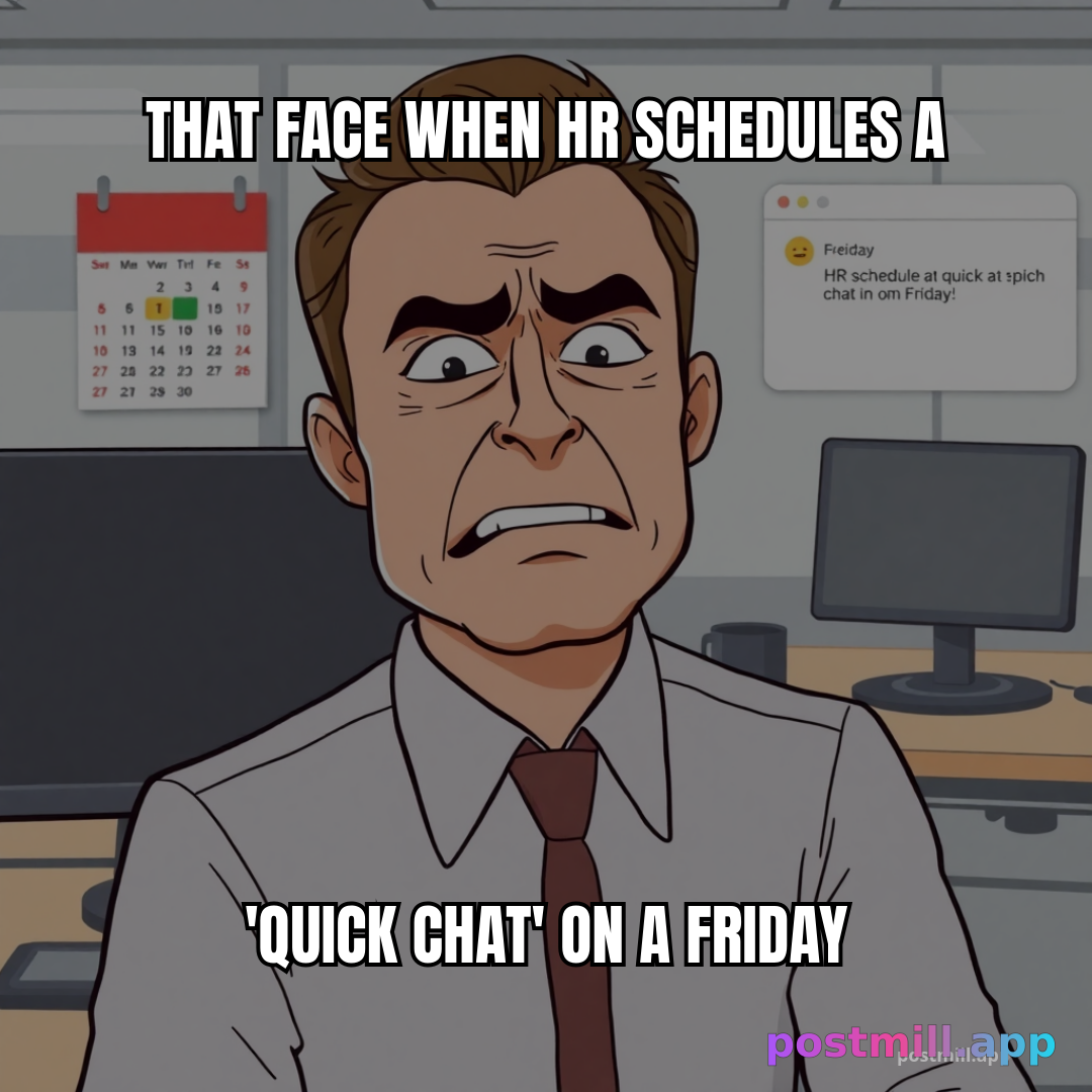 that face when HR schedules a 'quick chat' on a Friday