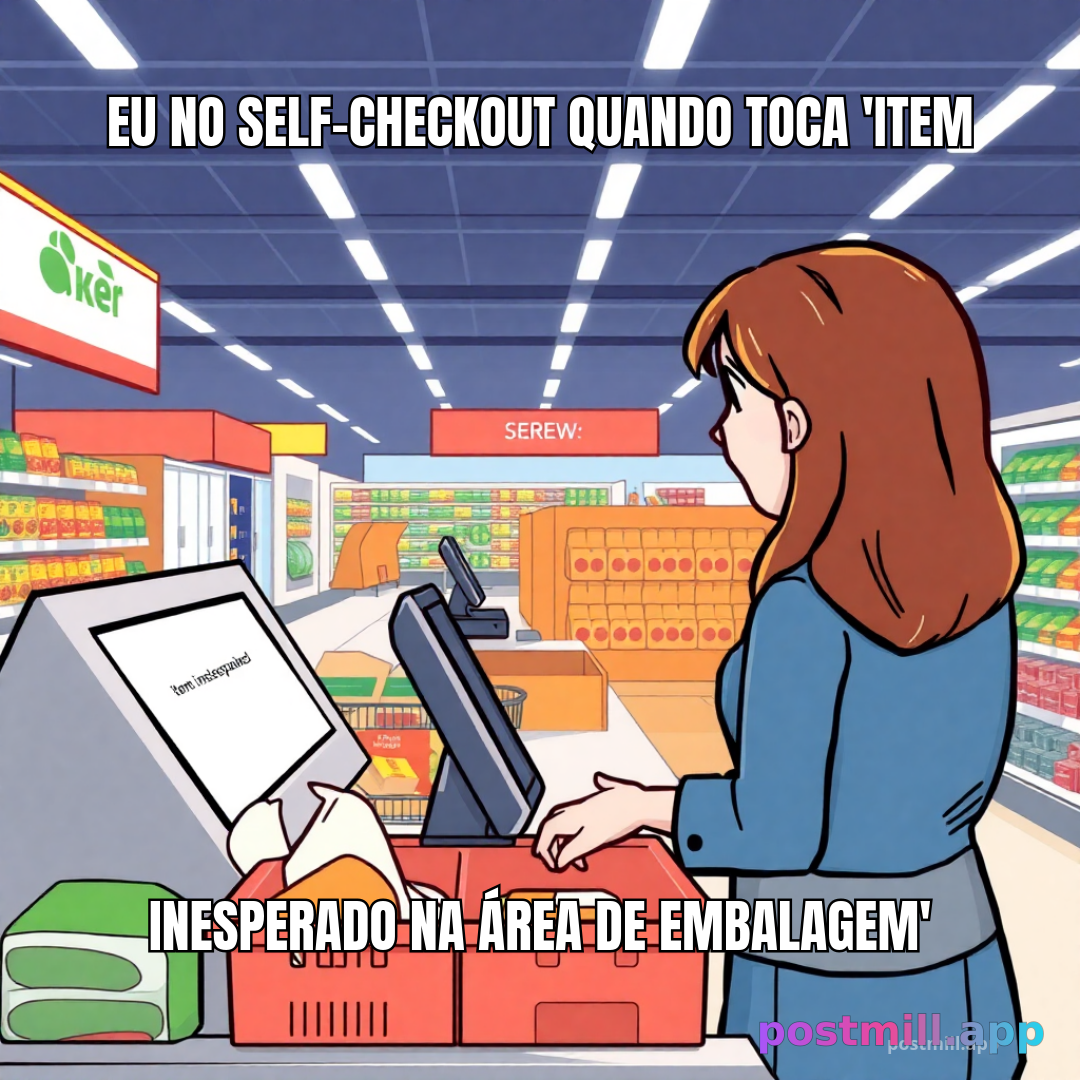 eu no self-checkout quando toca 'item inesperado na área de embalagem'