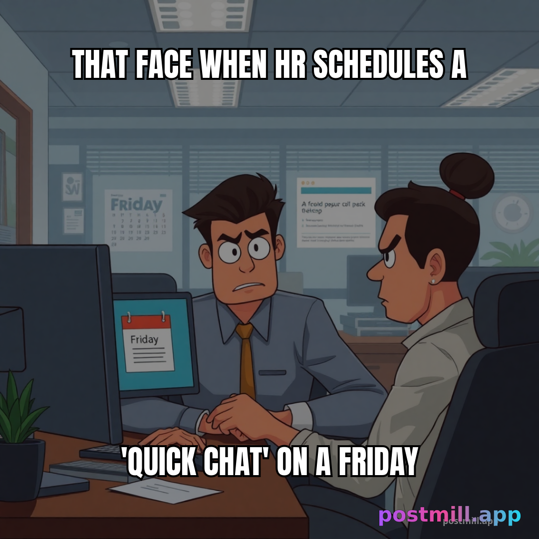 that face when HR schedules a 'quick chat' on a Friday