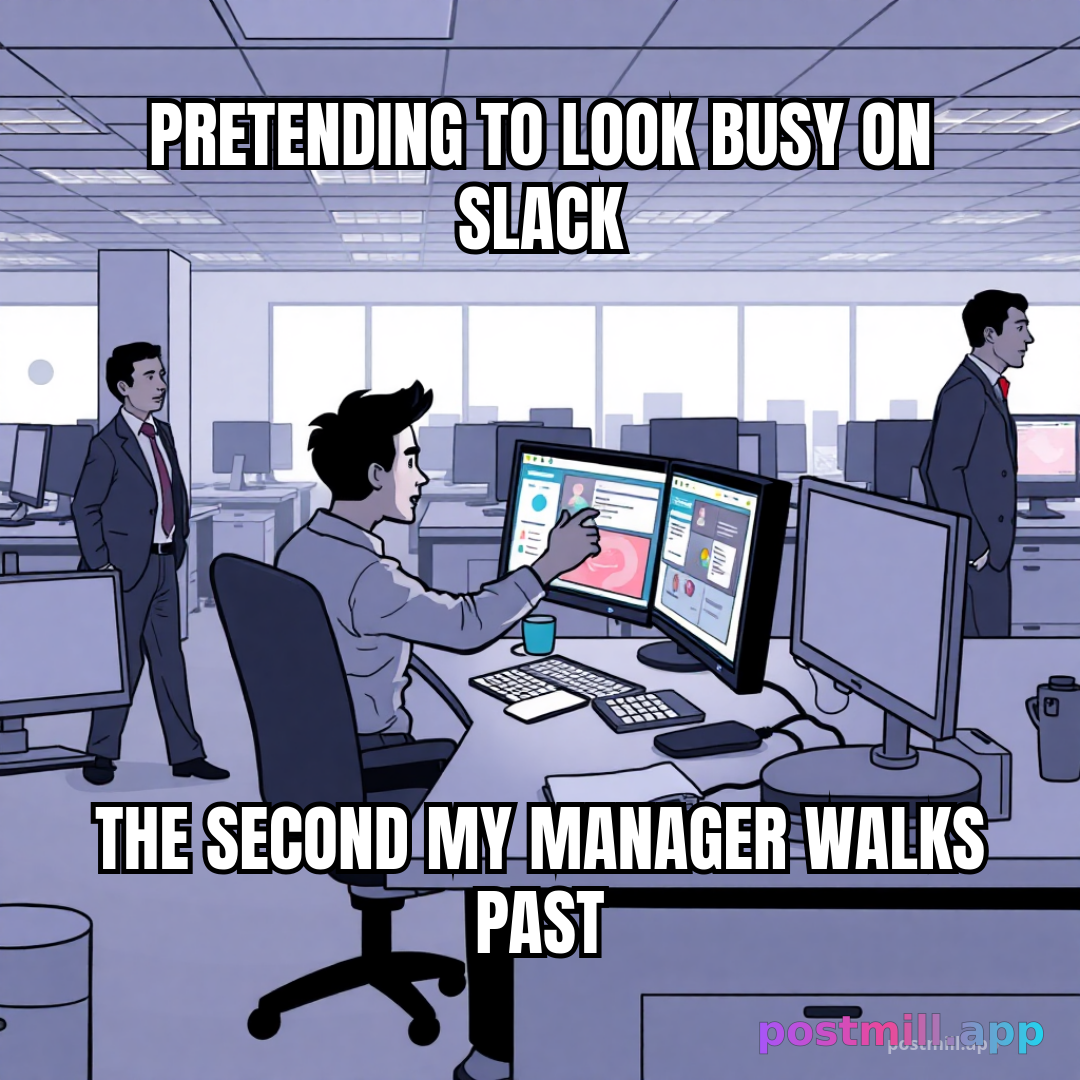 pretending to look busy on Slack the second my manager walks past