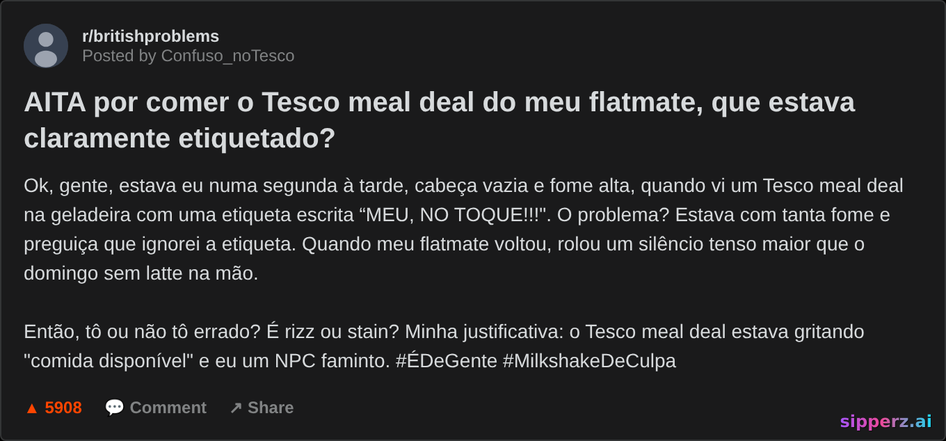 AITA for eating my flatmate's clearly labeled Tesco meal deal