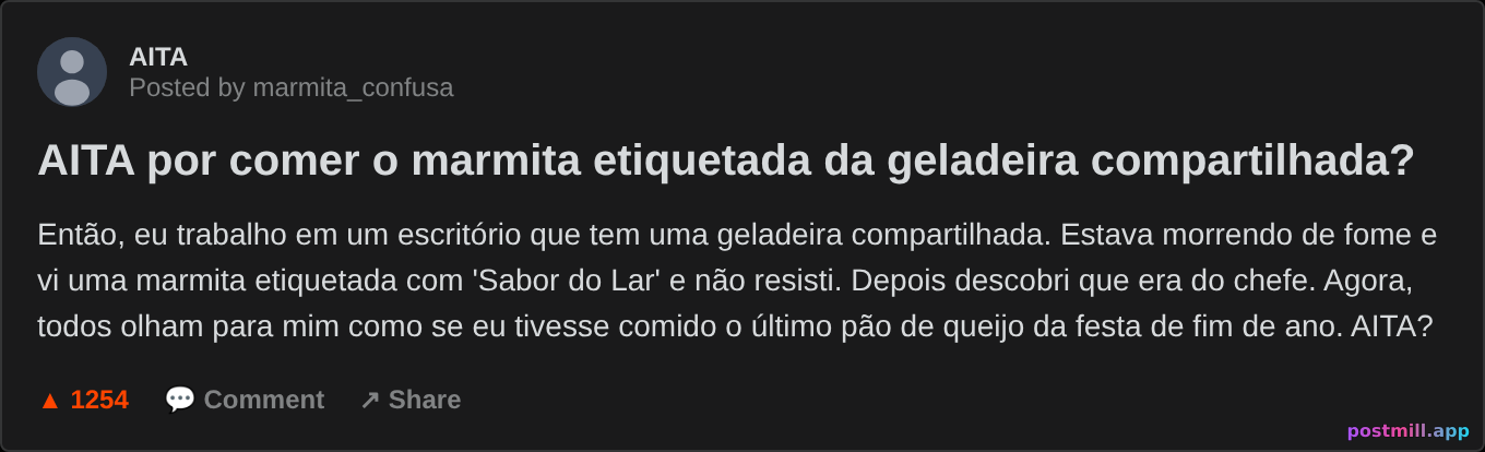AITA por comer o marmita etiquetada da geladeira compartilhada