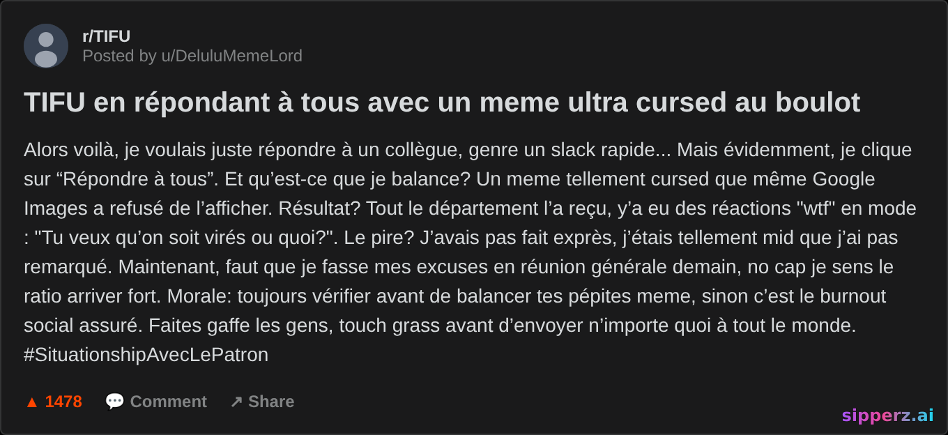 TIFU: réponse à tous l'entreprise avec un meme cursed
