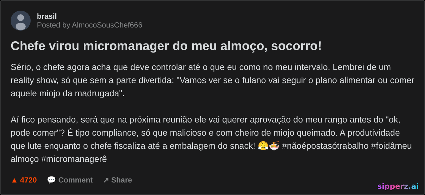 compliance malicioso: chefe quer micromanager meu almoço