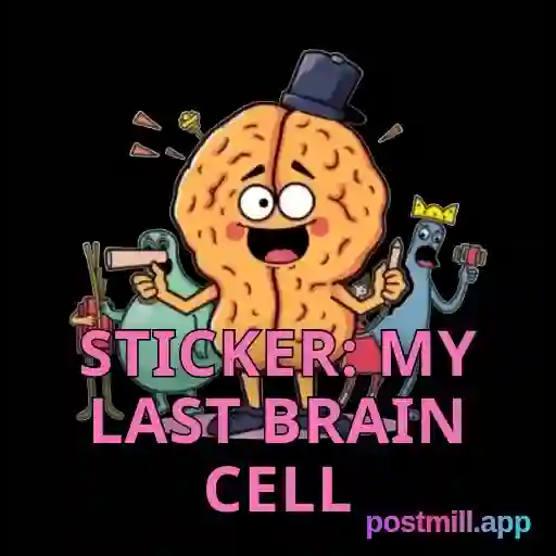 sticker: my last brain cell holding on, funny relatable emotion, transparent