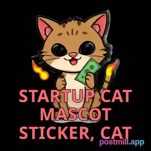 Startup Cat mascot sticker, cat burning VC money with a smile, transparent background, funny startup culture