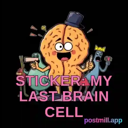 sticker: my last brain cell holding on, funny relatable emotion, transparent