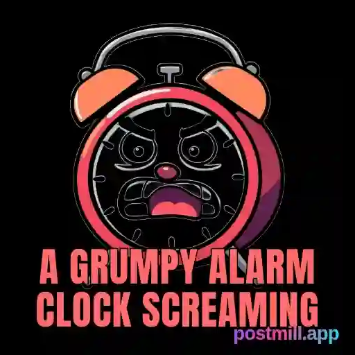 a grumpy alarm clock screaming at 6am
