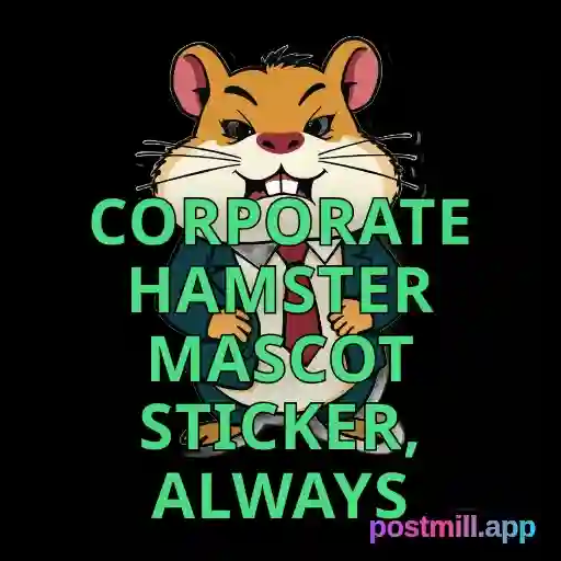 Corporate Hamster mascot sticker, always stressed, tiny suit, running in a meeting wheel, transparent background, expressive cartoon