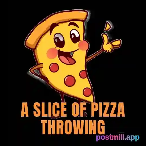 a slice of pizza throwing up the deuces and winking