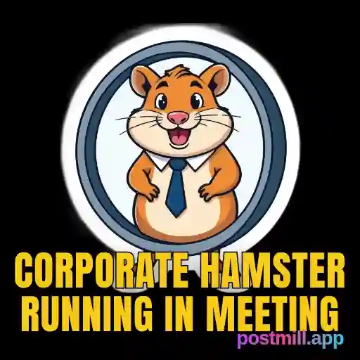 corporate hamster running in meeting wheel, runs faster, gets nowhere, animated sticker, transparent WebP