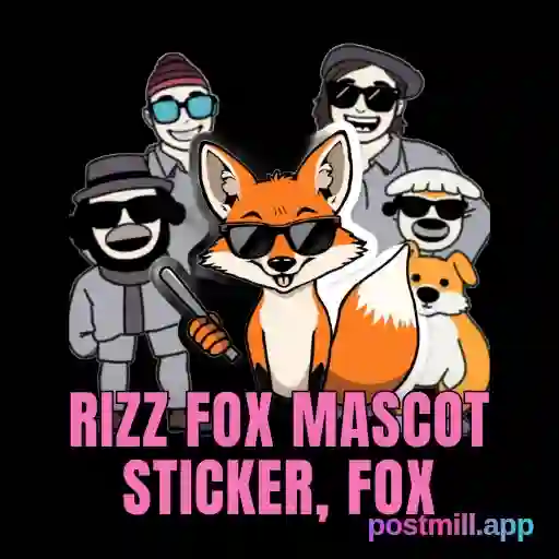 Rizz Fox mascot sticker, fox with delusional confidence and sunglasses, transparent background, Gen-Z humor