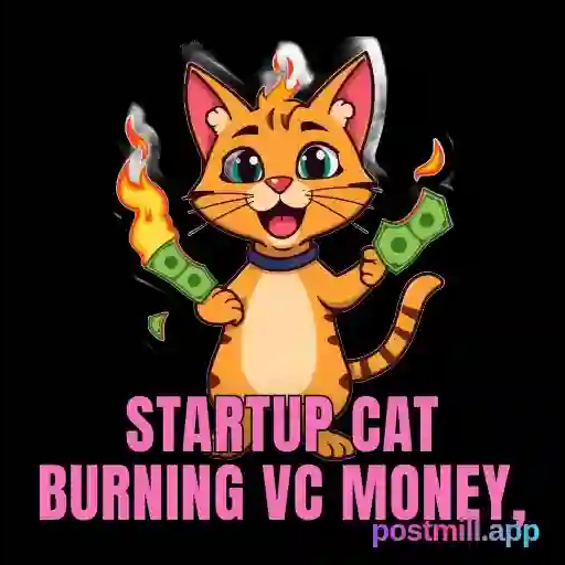 startup cat burning VC money, money catches fire, cat smiles, animated sticker, transparent WebP