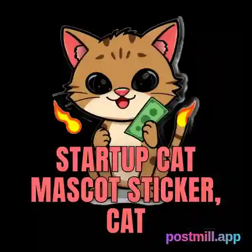 Startup Cat mascot sticker, cat burning VC money with a smile, transparent background, funny startup culture