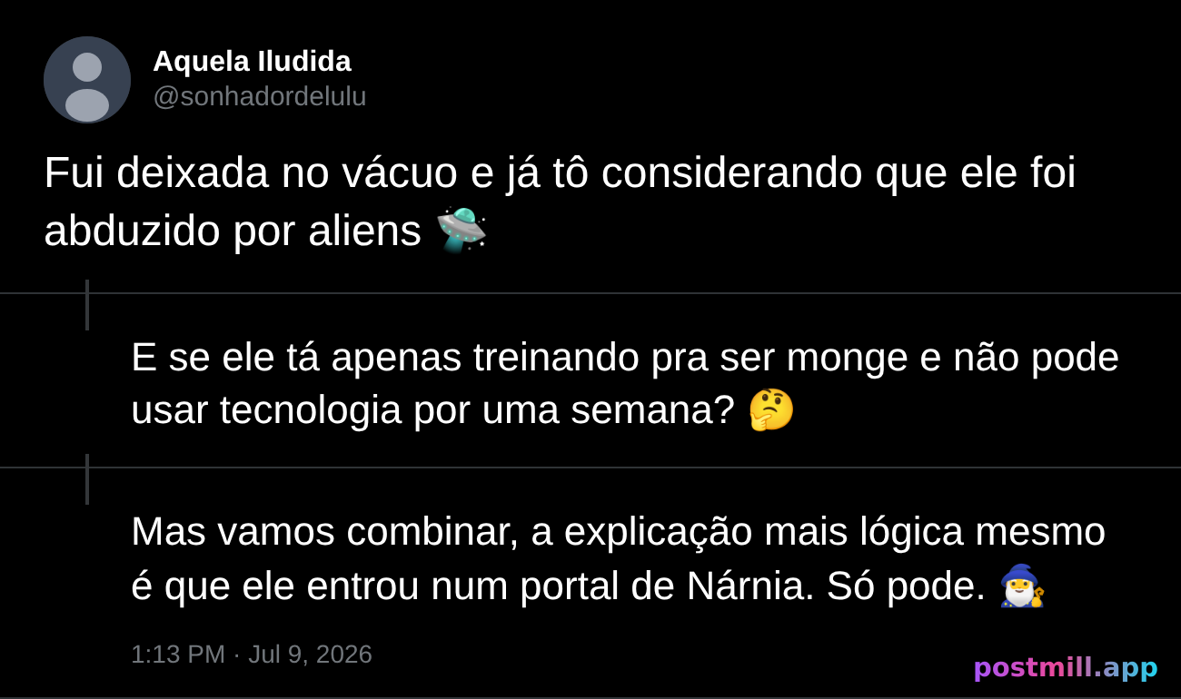 sendo delulu sobre quem te deixou no vácuo por uma semana