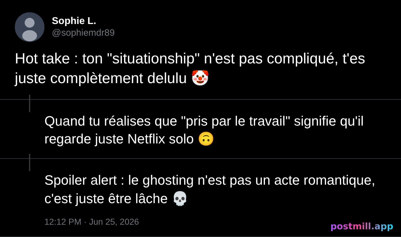 hot take: your situationship isn't complicated, you're just delulu